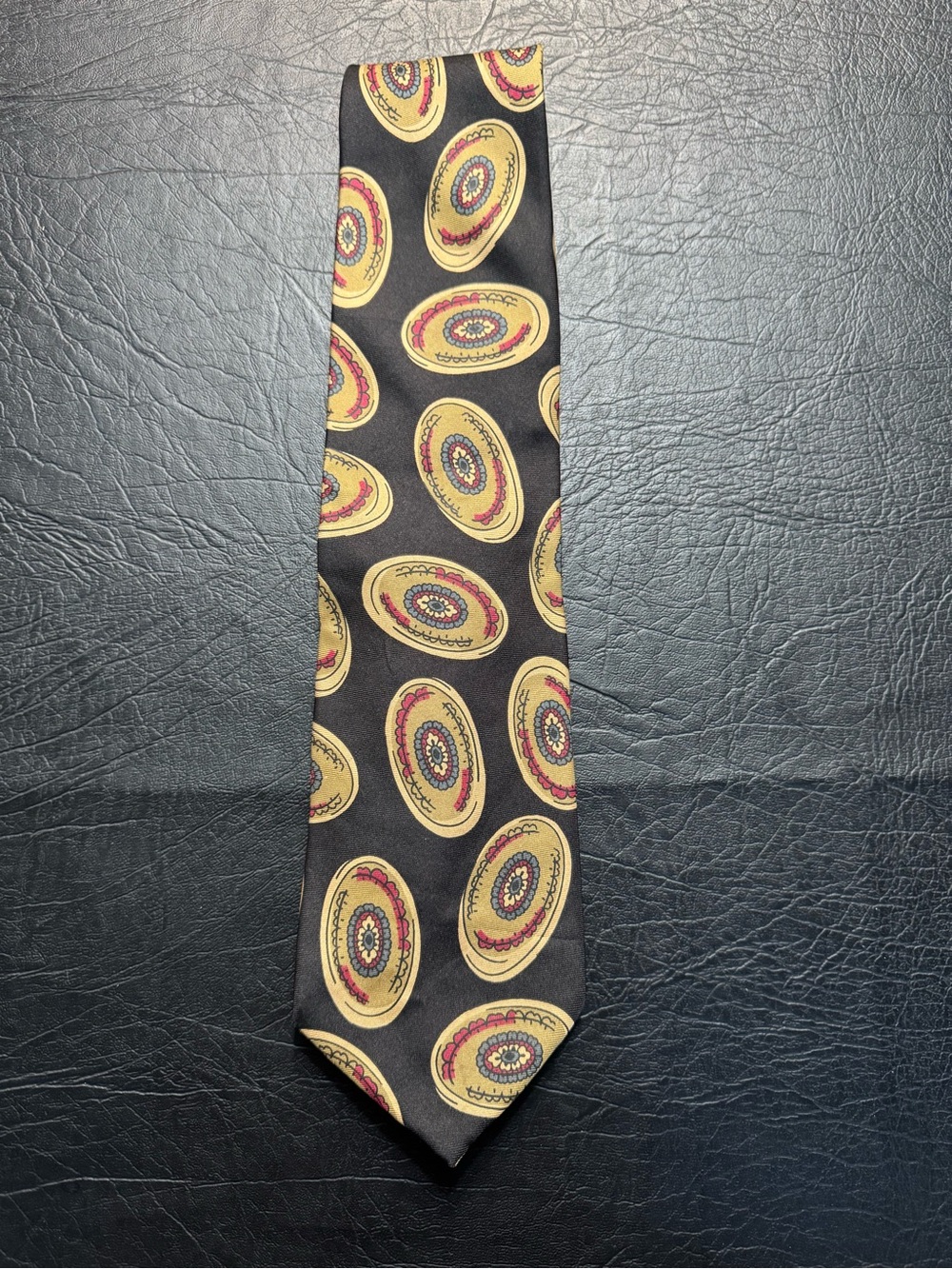 Vintage Christian Dior Monsieur Silk Tie Black Medallion Print Made in Italy